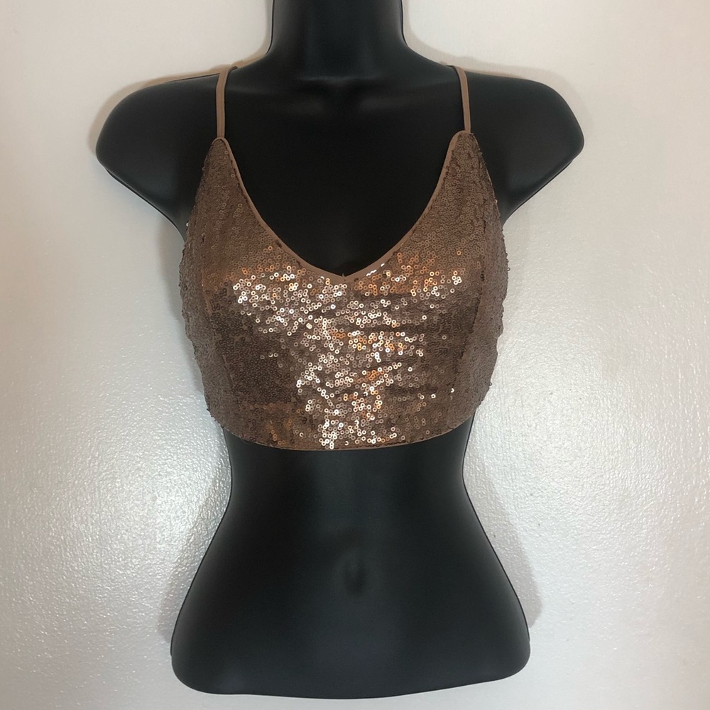 NWT Sequined Rose Gold Crop Top